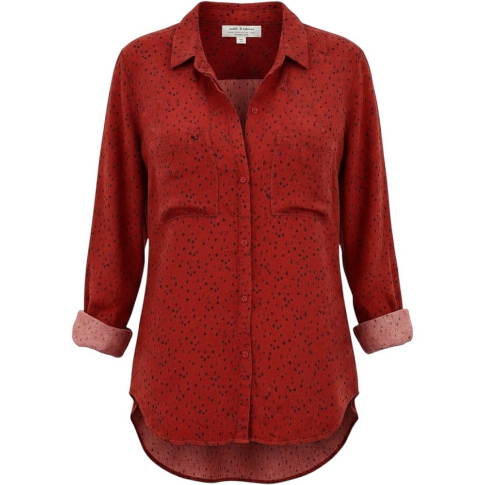 Cloth & Stone Anthropologie Red Black Dash Print Button Down Shirt Office XS